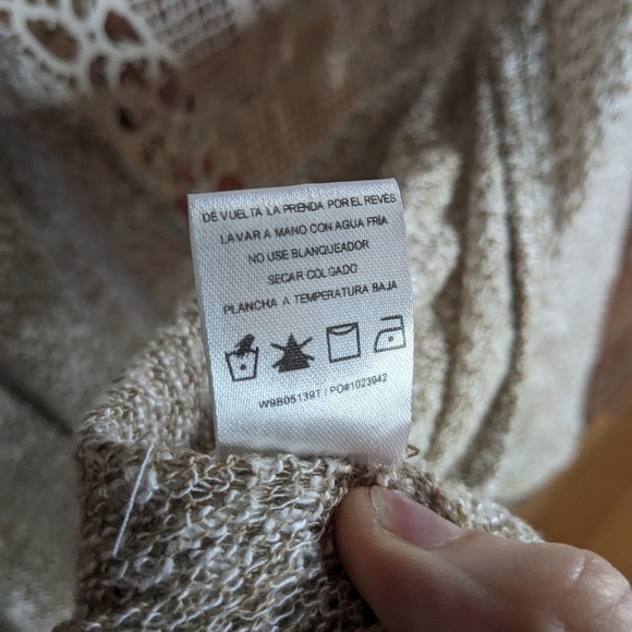 Wallflower Large Beige & Cream Lace Back Open Front Half Batwing Sleeve Cardigan - Picture 5 of 9